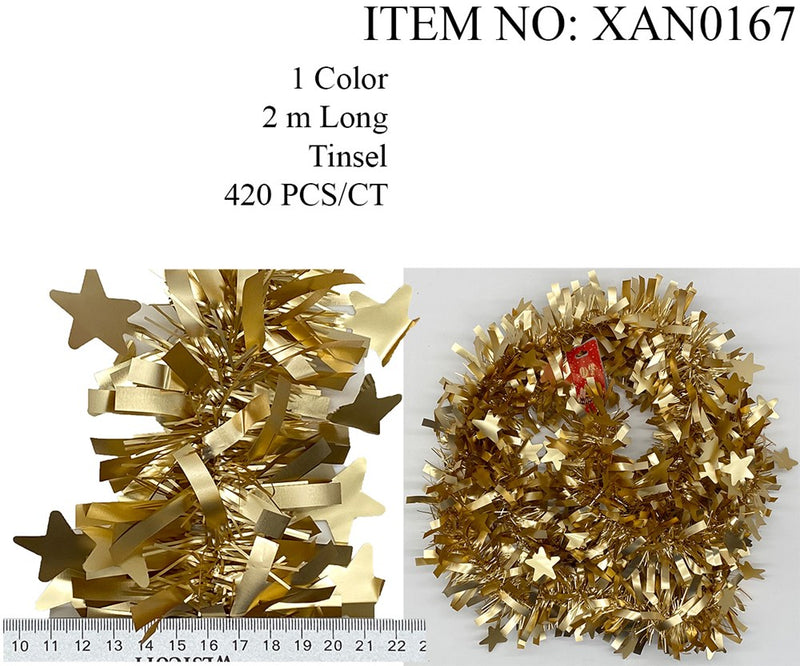 XMAS TINSEL MATT STAR 2M GOLD
