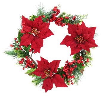 [UBL] XD2026 RETRO HOLLY BERRY POINSETTIA WREATH 50cm