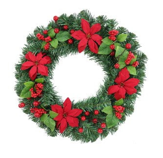[UBL] XD2027 CLASSIC WREATH 40cm POINSETTIA/BERRIES