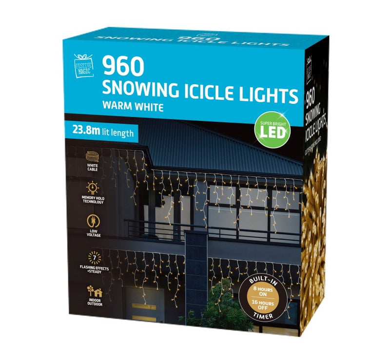 LED Snowing Icicles Timer 960 Warm White [UBL] XB0137WW