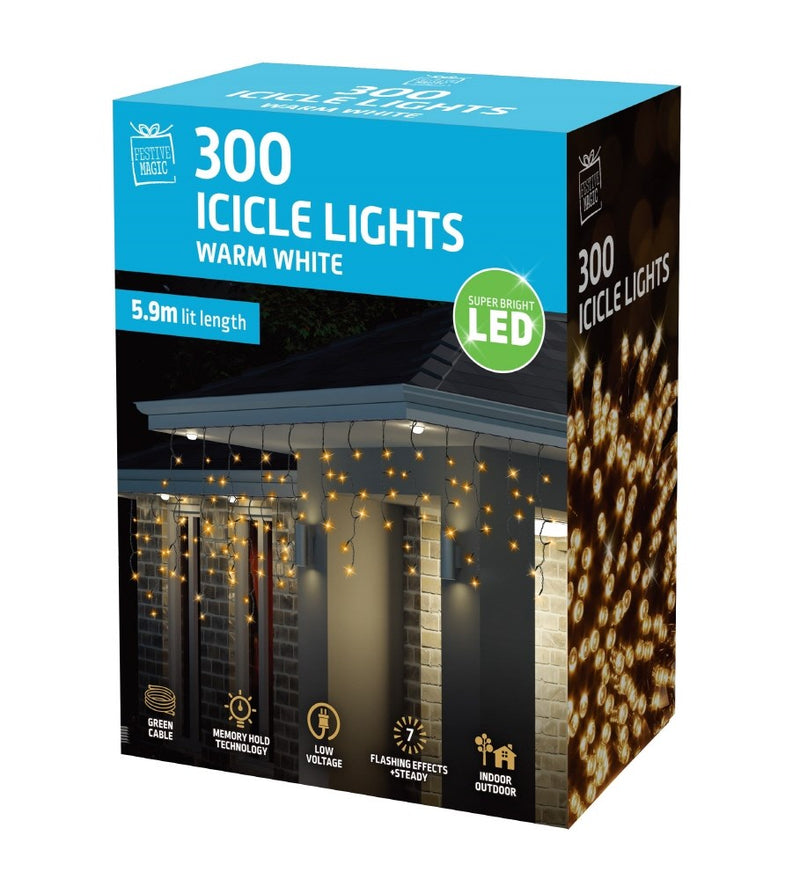 LED Icicles Flashing 300 Warm White [UBL] XB4880