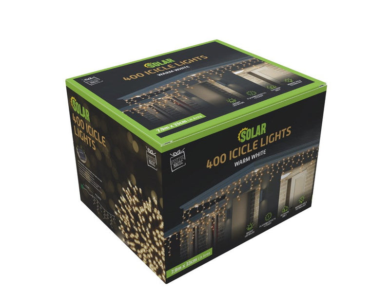 Solar LED Icicle Lights 400 Warm White [UBL] XL0219