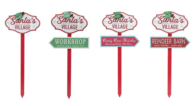 [UBL] XN0214 SANTA'S VILLAGE SIGN 70cm w/METAL HOLLY Asst
