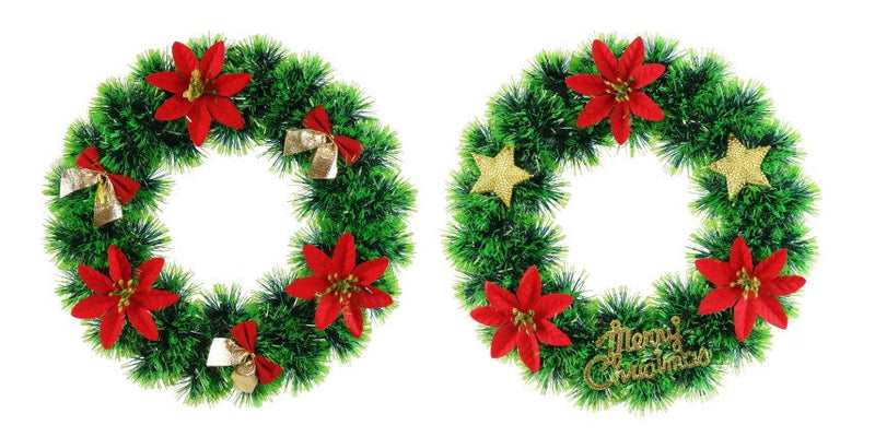Tinsel Poinsettia Wreath 30cm Asst [UBL] XD0000249