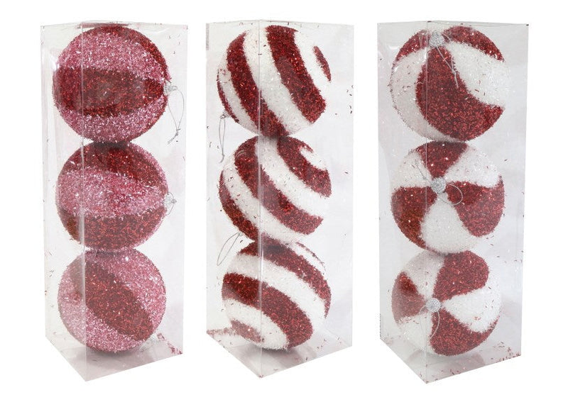 Candycane Tinsel Bauble 12cm 3pk Asst [UBL] XD0000541