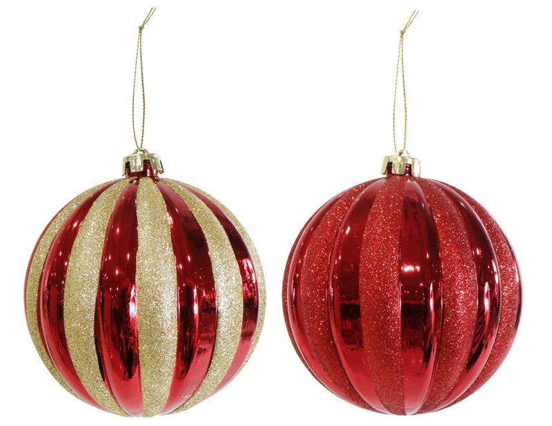 Bauble Ribbed Red-Gold 15cm Asst [UBL] XD0000814