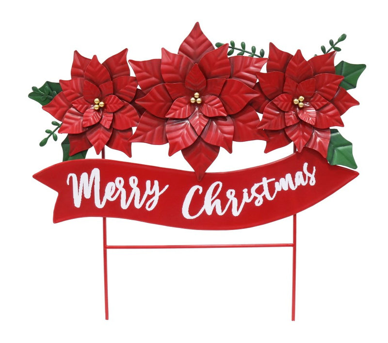 Metal Poinsettia Merry Christmas Yard Sign [UBL] XN0000041