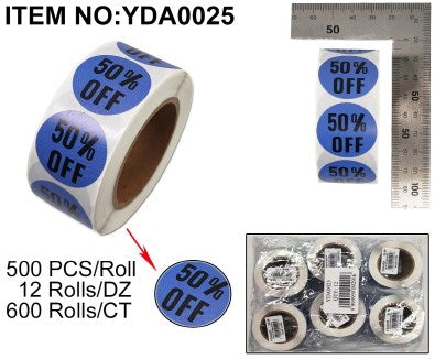 50% OFF STICKERS 2.5CM ROLL